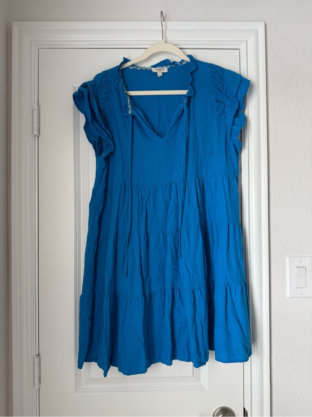Umgee Teal-Blue Tiered V-Neck Dress